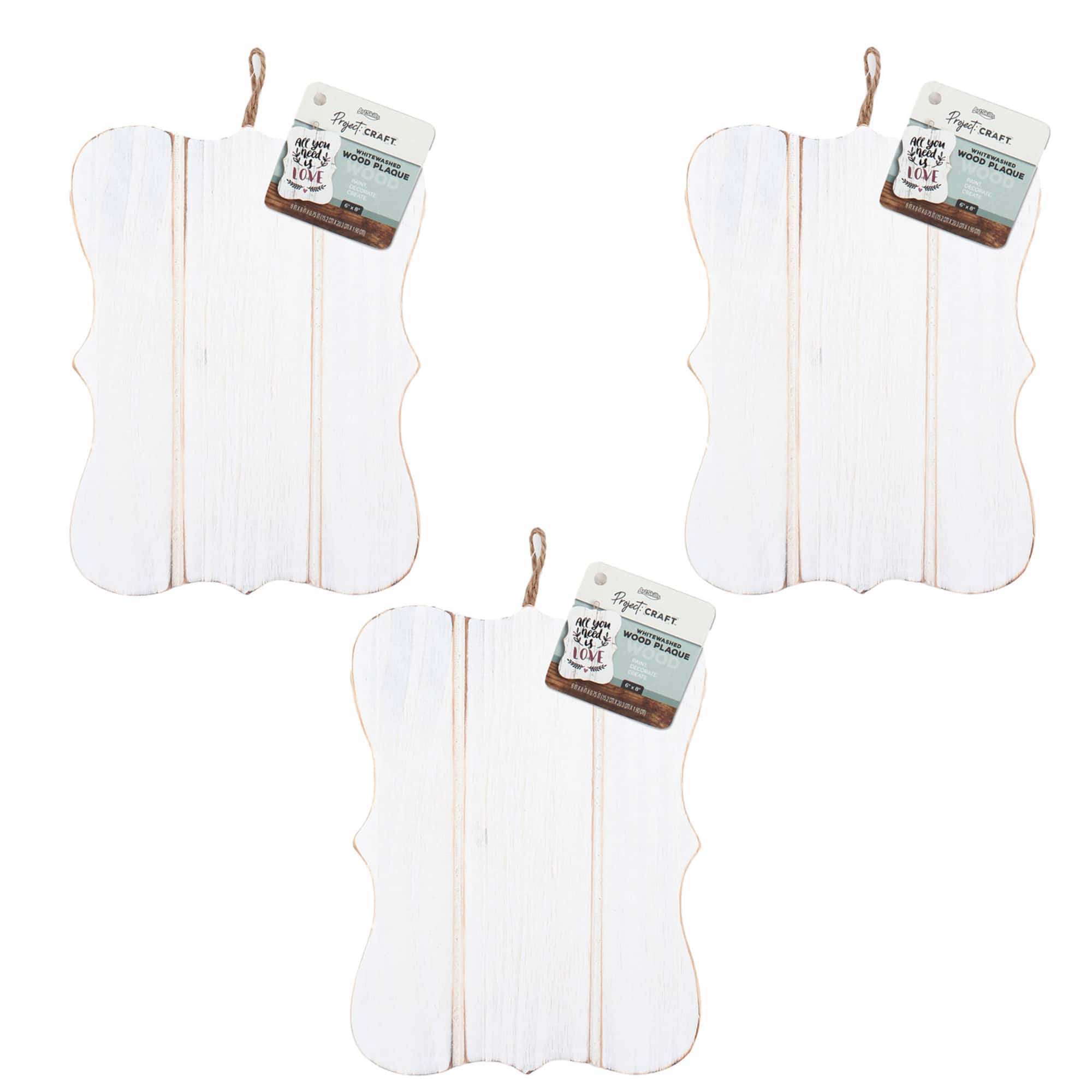 ArtSkills® Small Rustic Whitewash Wooden Plaque, 3ct.